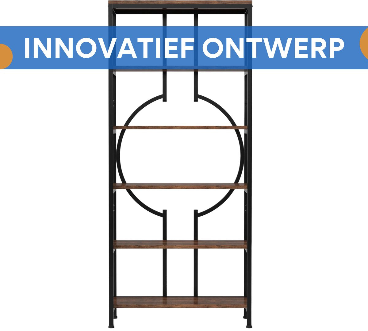 Boekenkast - Boekenplank - Wandplank - Boekenrek - Voor opbergen / woonkamer / kantoor - Industrieel - met open planken - Rustiek Bruin 01