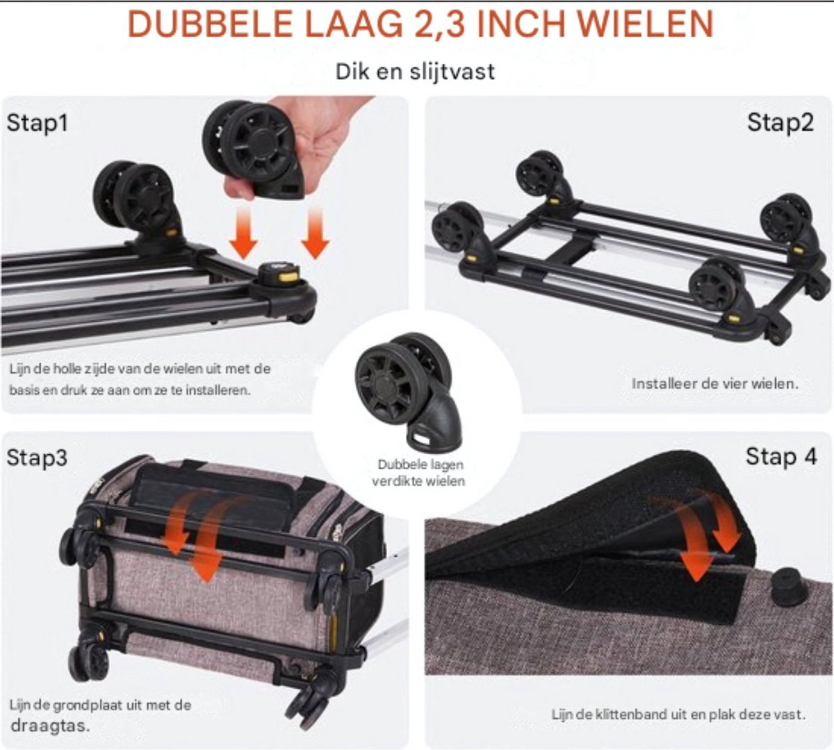 Hondentrolley - Hondenbuggy inklapbare- Opvouwbare Hondenrugzak met 4 Wielen - Kattentransporter- Duurzaam en stevig- 11,3kg Draagvermogen - Draagtas met Opbergtassen