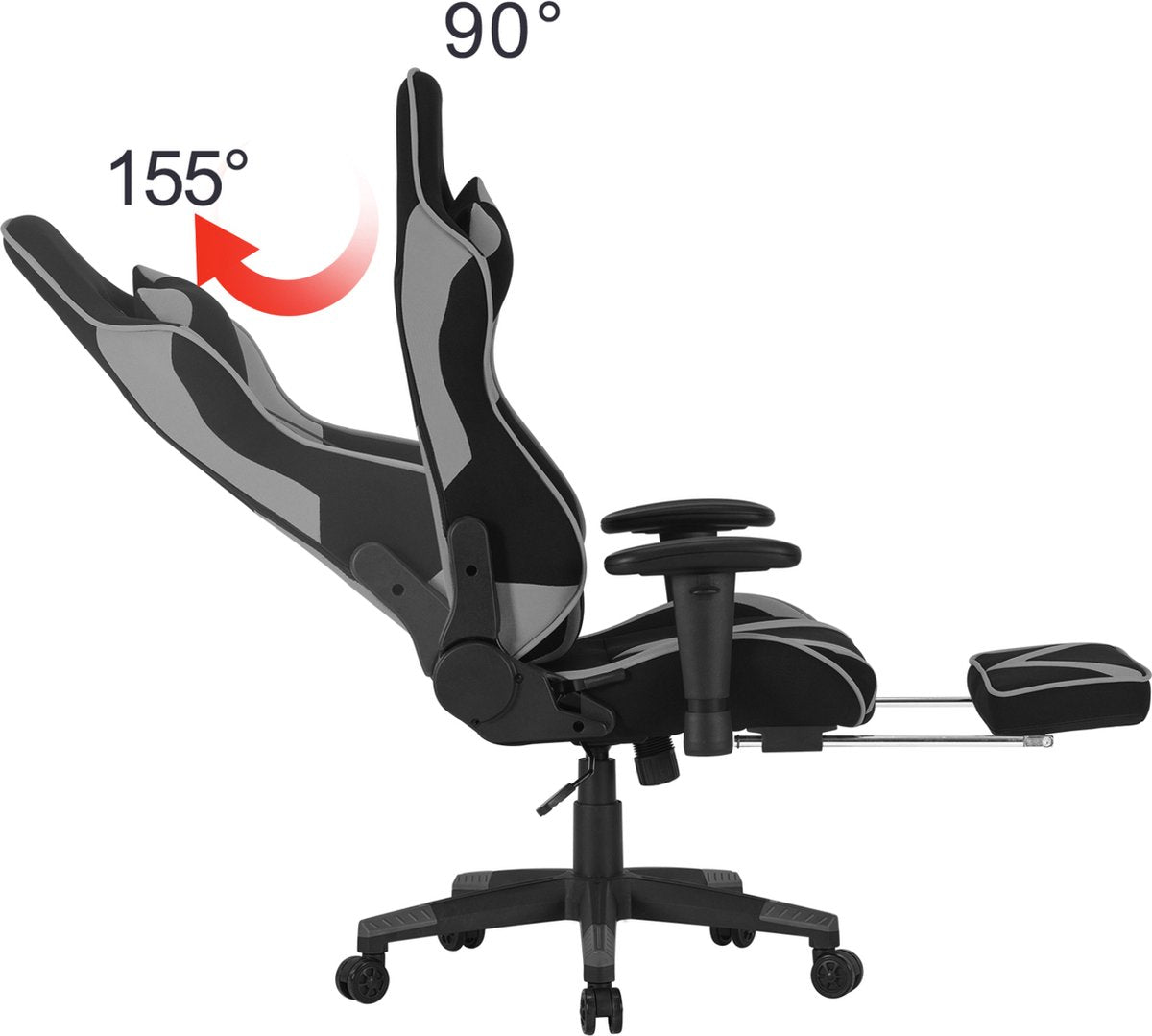 Luxe Gaming stoel - Met voetsteun - Grijs - Gamestoel - Chair - Ergonomische bureaustoel - Verstelbaar - Chair - Stof