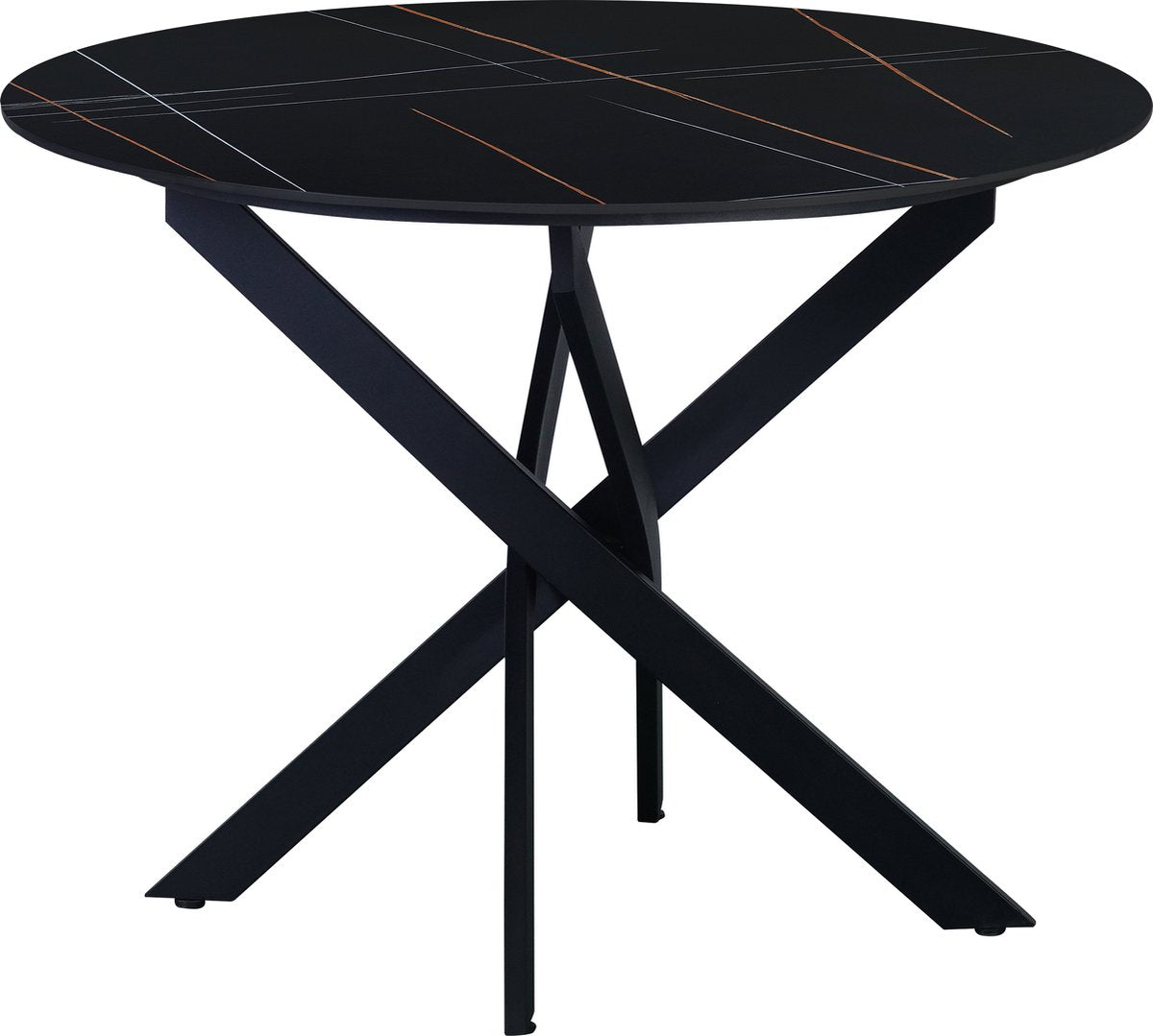 Eetkamertafel Rond - Tuintafel zwart - 4 personen - Marmerlook - - Eettafel - 100x100x76cm - Ook voor buiten