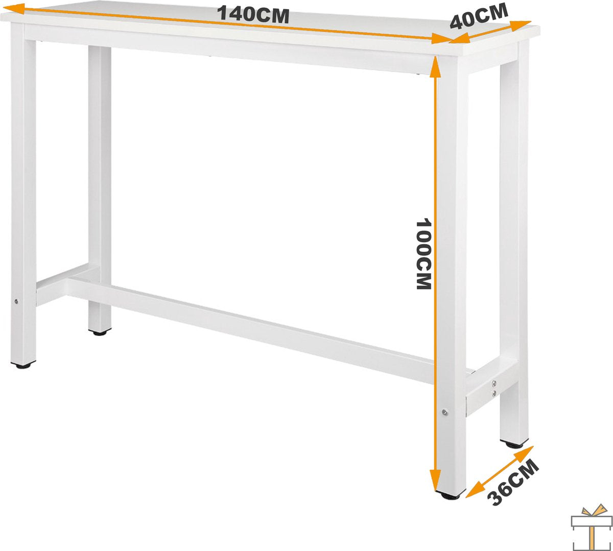 Happyment Bartafel deluxe - Bartafel voor Binnen - Rechthoekig - Metaal - Wit - 140x40x100cm