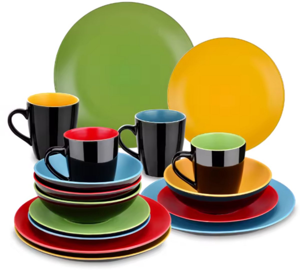 Valenza Serviesset - 16 delig - 4 persoons - Rainbow - Dinerborden - Bordenset - Diepe borden - Ontbijtborden - Servies - Keukenservies