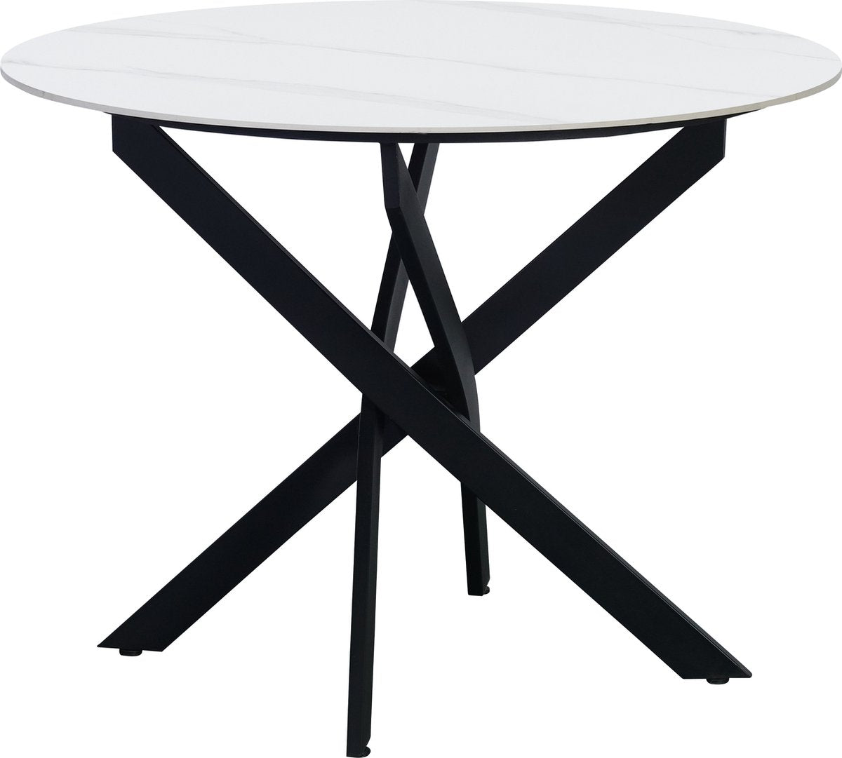 Happyment Eetkamertafel Balino - Marmerlook wit - Tuintafel rond - 4 personen - Eettafel - 100x100x76cm - Ook voor buiten