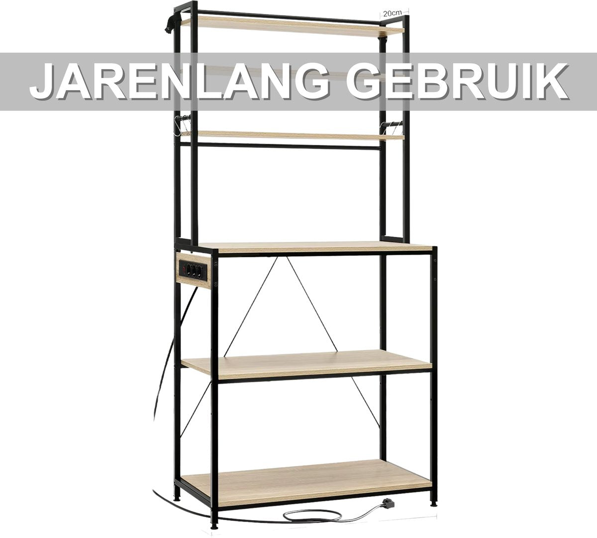 Opbergkast - Keuken orginazer - Wandkast – Voor keuken / woonkamer – Met stopcontact – Light Oak - Maat XL