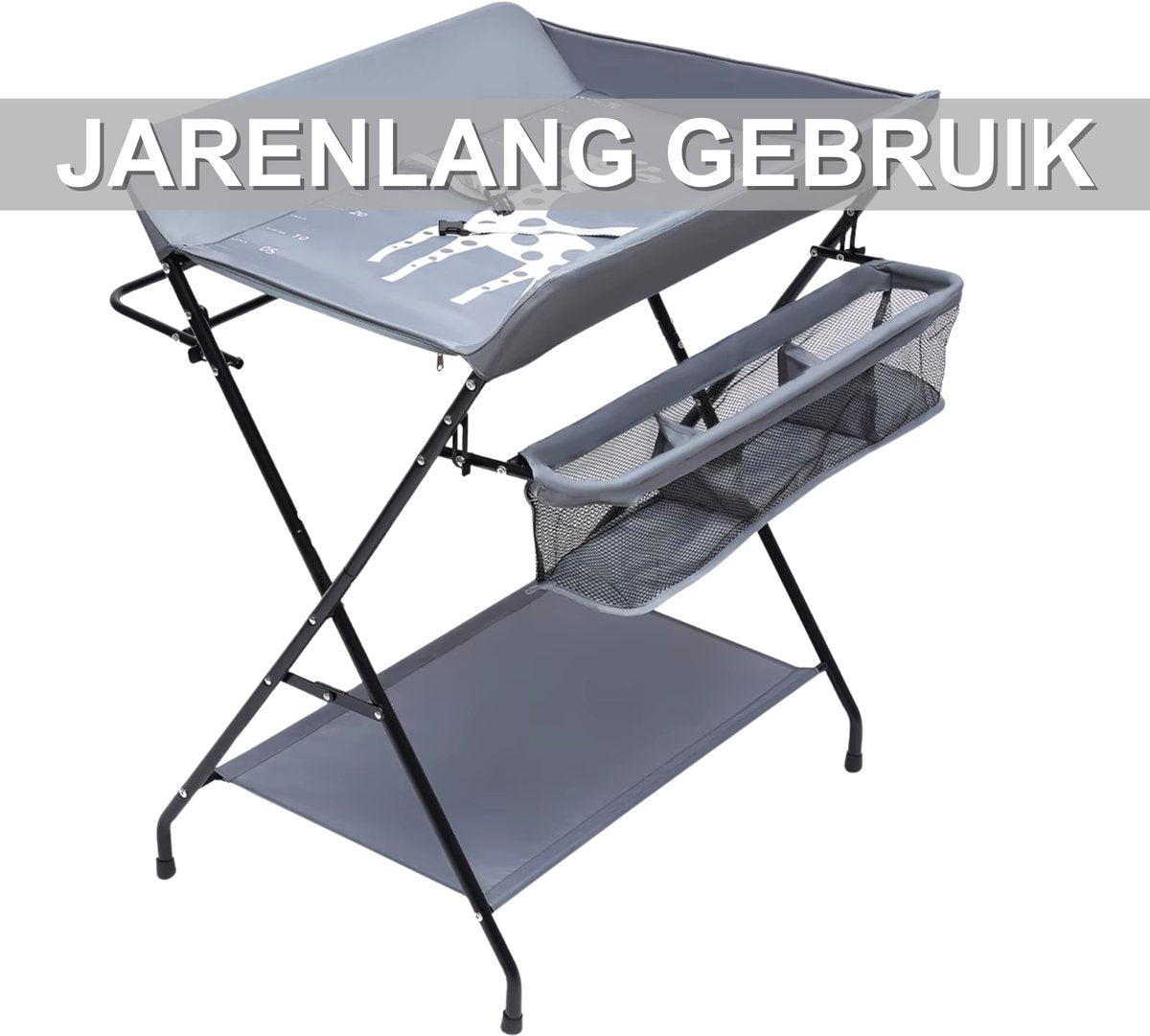 Babyverschoontafel – Verzorgingstafel - Opvouwbaar voor kinderkamer – Stabiel en veilig met opbergruimte – Max. draagvermogen 15 kg – Grijs - Zonder wielen