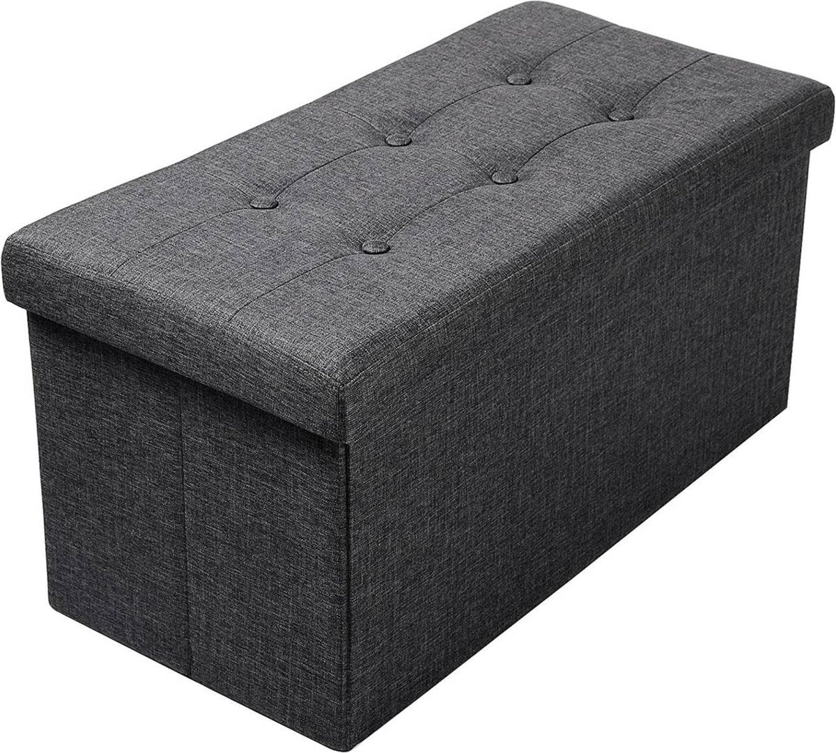 Moderne Opbergbank Redina - Met opbergruimte - Zitbank Poef - Voetenbank - Opbergbox hocker - Zitkist met deskel - Donkergrijs - Stof - 76x38x38 cm