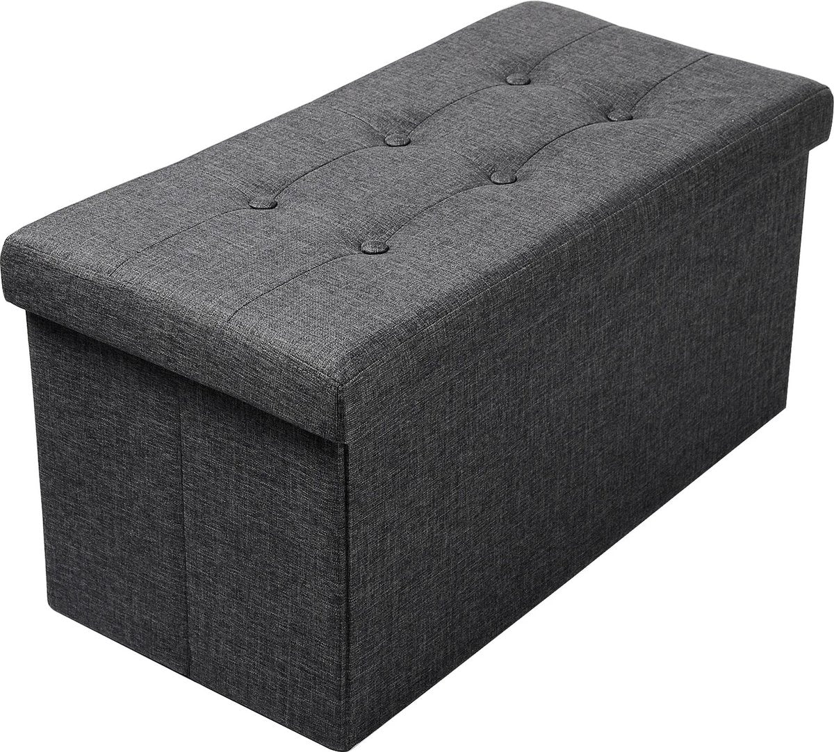 Collox Voetenbankje - Voetenkrukje - Opslagbankje - Poef - Bankje - Opbergdoos - Met afneembare deksel - Zitting gestoffeerd - Opvouwbaar - Donker grijs - 76x38x38 cm - Capaciteit 80 L