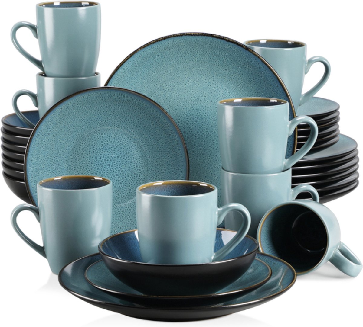 Happyment Luxe Serviesset - 8 Persoons - Porselein - 32 Delig - Bordenset 8 persoons - Bordenset 32 delig - Turqoise