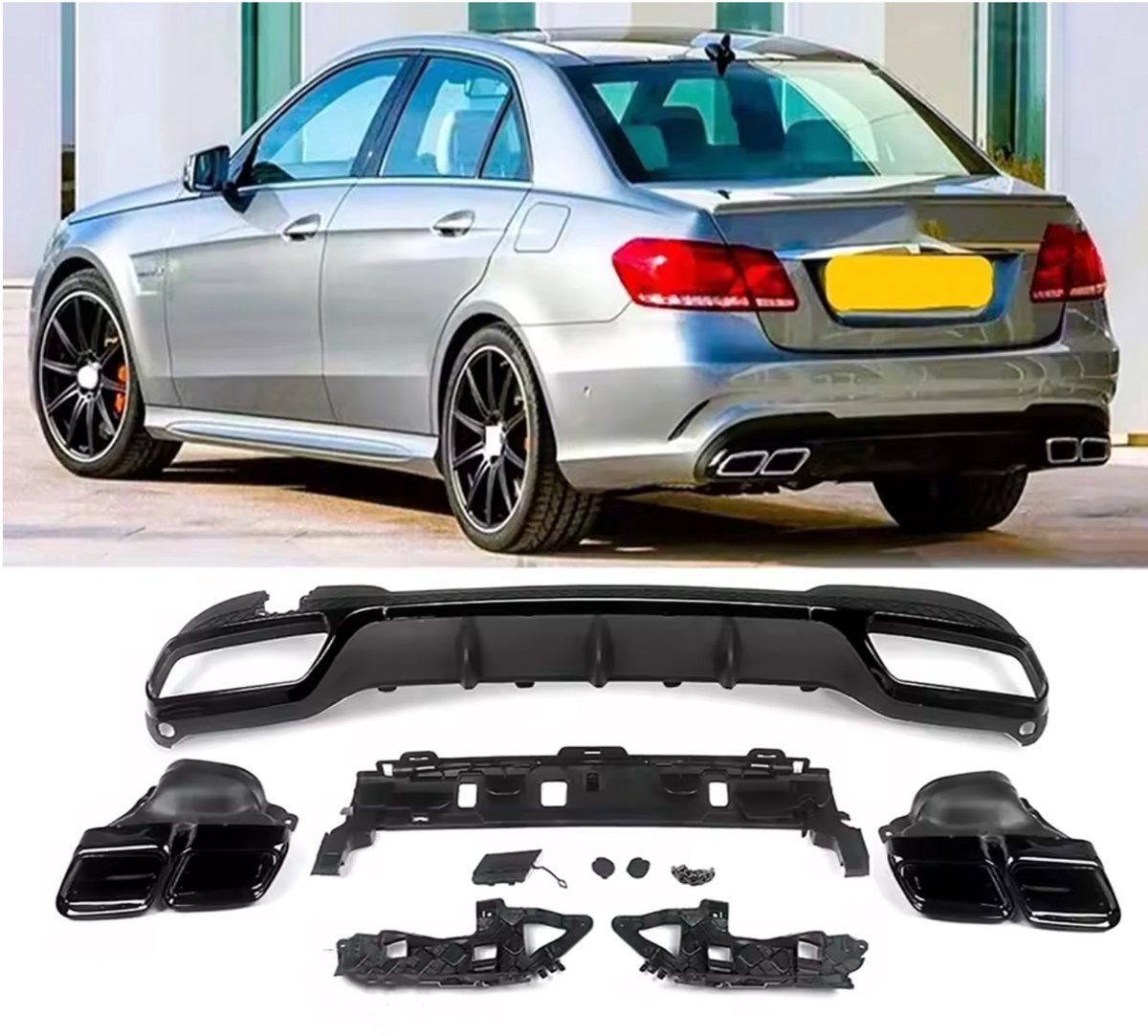 Diffuser Deluxe Vultran - Achterbumper Diffuser Deluxe - Voor Mercedes E-Klasse W212 (2014-2016) - AMG E63 Stijl - Glanzend Zwart - Auto Accessoires