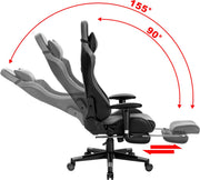 Luxe Gaming stoel - Grijs - Met voetsteun - Gamestoel - Verstelbaar in hoogte - Chair - Ergonomische bureaustoel - Chair - Kunstleer