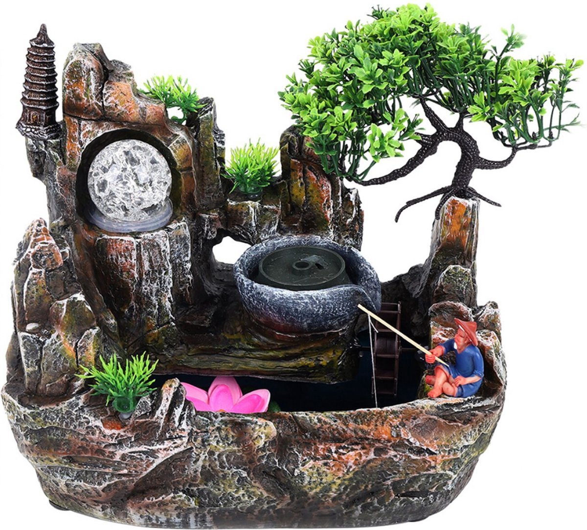 Happyment Kamerfontein Waterval Glas - Tafelfontein LED Licht - Waterornament - Indoor Fontein - Visser