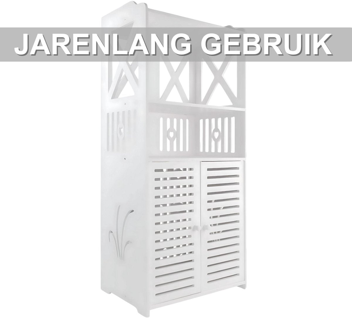 Badkamerkast - Voor Vloerplaatsing - Waterdichte Opbergkast met Dubbele Deuren en 3 Planken - PVC in Wit