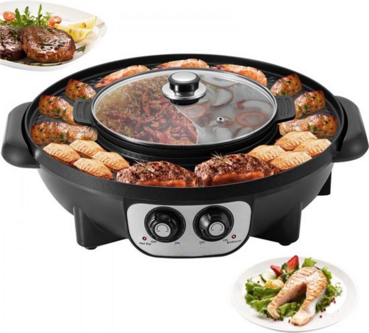 Grillplaat 2 in 1 - Elektrisch - Bakplaat - BBQ - Hot Pot - Multifunctioneel - Aluminium & Gehard Glas