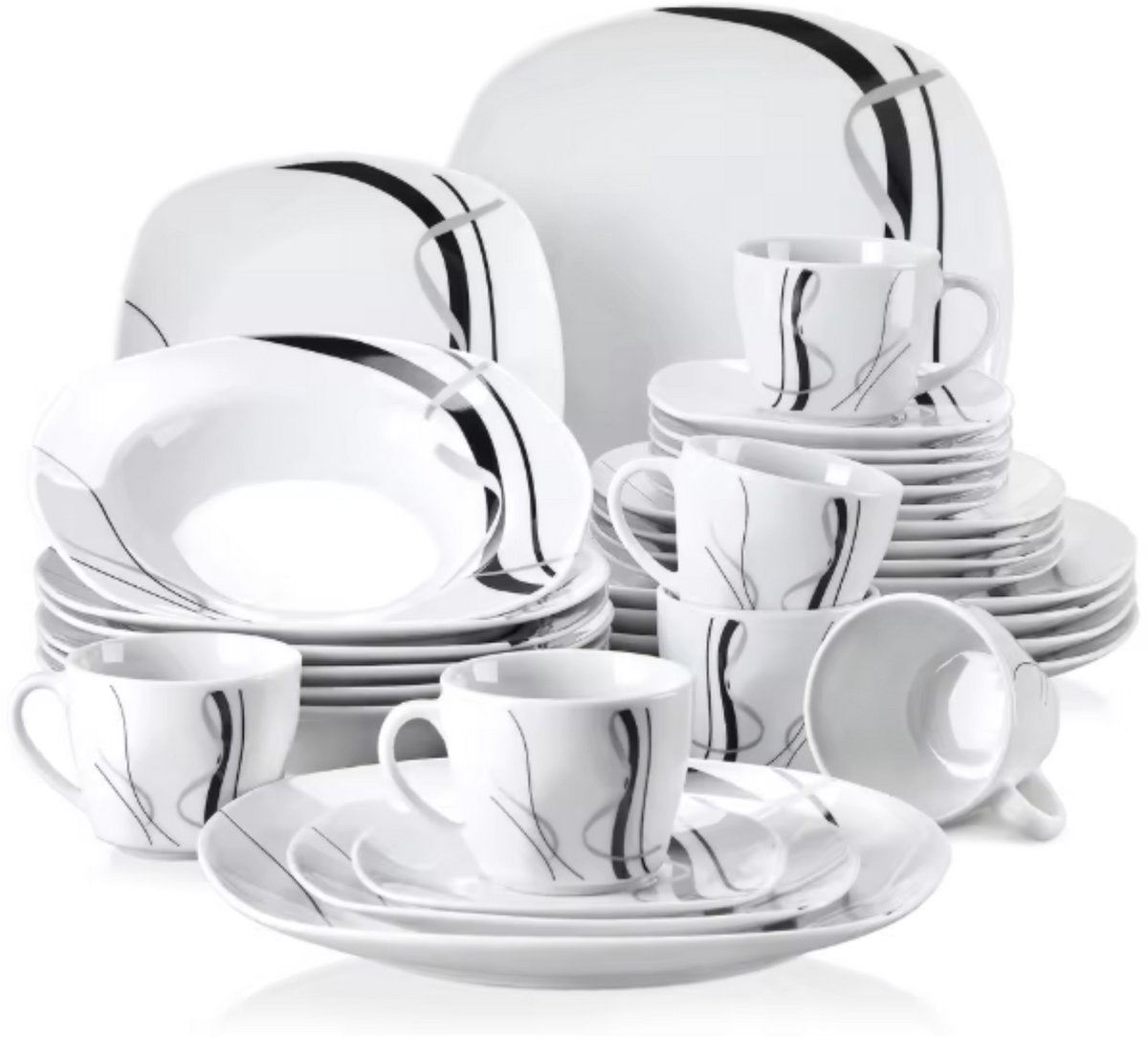 Fiorenzo Ovenschaal - 30 delig - 4 persoons - Wit - Dinerborden - Bordenset - Diepe borden - Ontbijtborden - Servies - Keukenservies