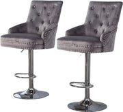 Barkrukken Opulence - Luxe Set van 2 - Met rugleuning - Grijs - Velvet - Verstelbaar - Voor Keuken, Bar of woonkamer - Draaibaar