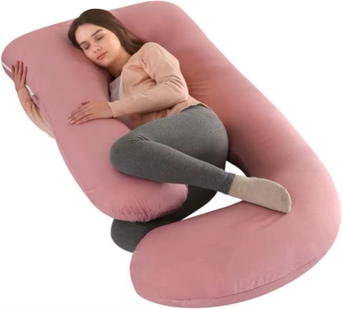 Verkoelend zwangerschapskussen - Ergonomisch - Lichaamskussen - Body pillow - Zijslaapkussen - Voedingskussen - Voor zijslapen - Roze
