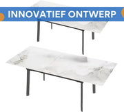 8-10 Personen Gesinterde Stenen Eettafel - 180 cm Uitschuifbare Kerst Keuken Eettafel met Metalen Frame
