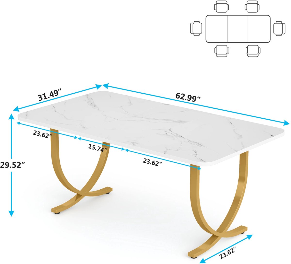 Eettafel Nulia - 160cm - Voor 4-6 Personen - Voor Keukentafel en Eetkamer - Wit