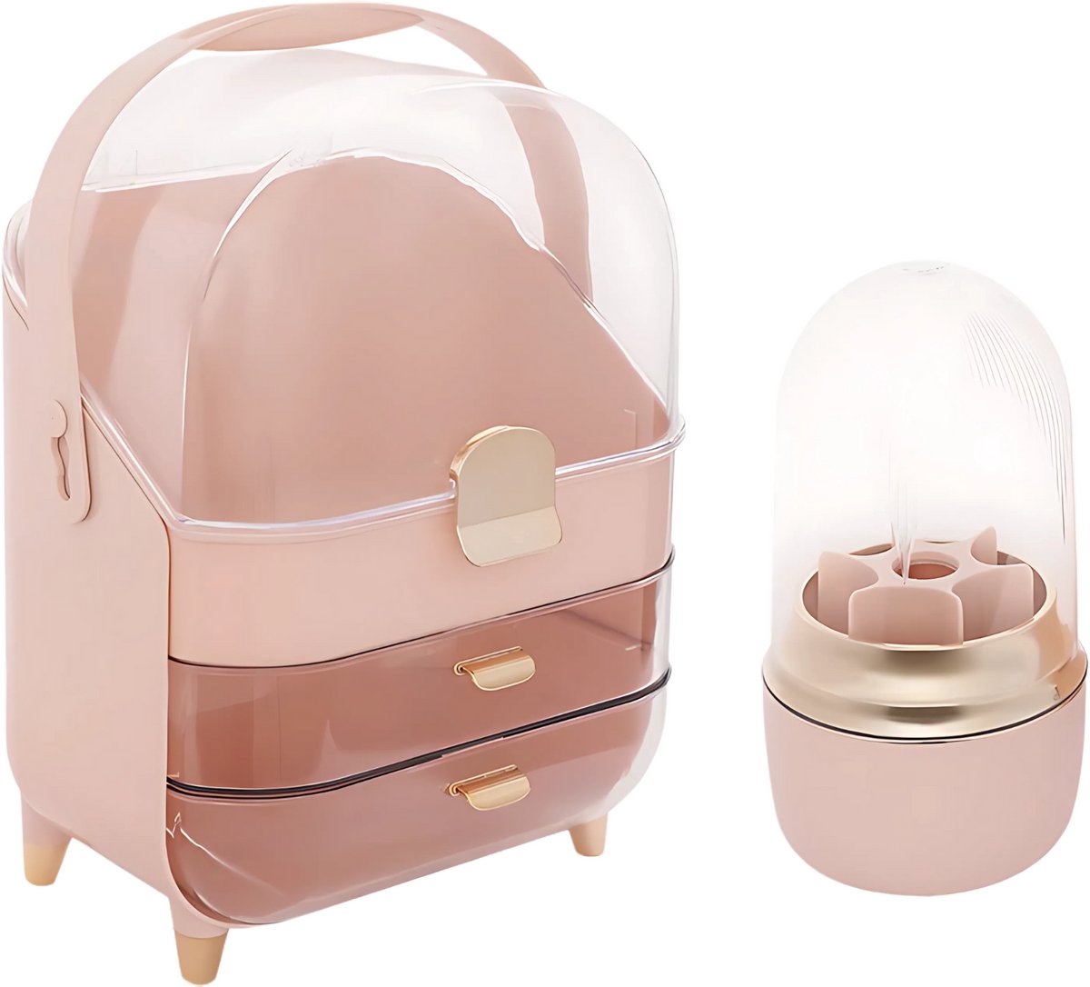 Make-up Organizer - Skincare organizer - Opbergdoos - Sieradendoos - met 2 Lades - Voor Cosmetica & Sieraden op Bureau - Roze