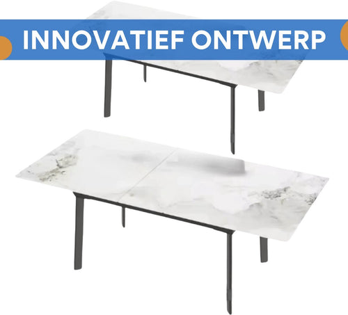8-10 Personen Gesinterde Stenen Eettafel Vaylen - 180 cm Uitschuifbare Kerst Keuken Eettafel met Metalen Frame