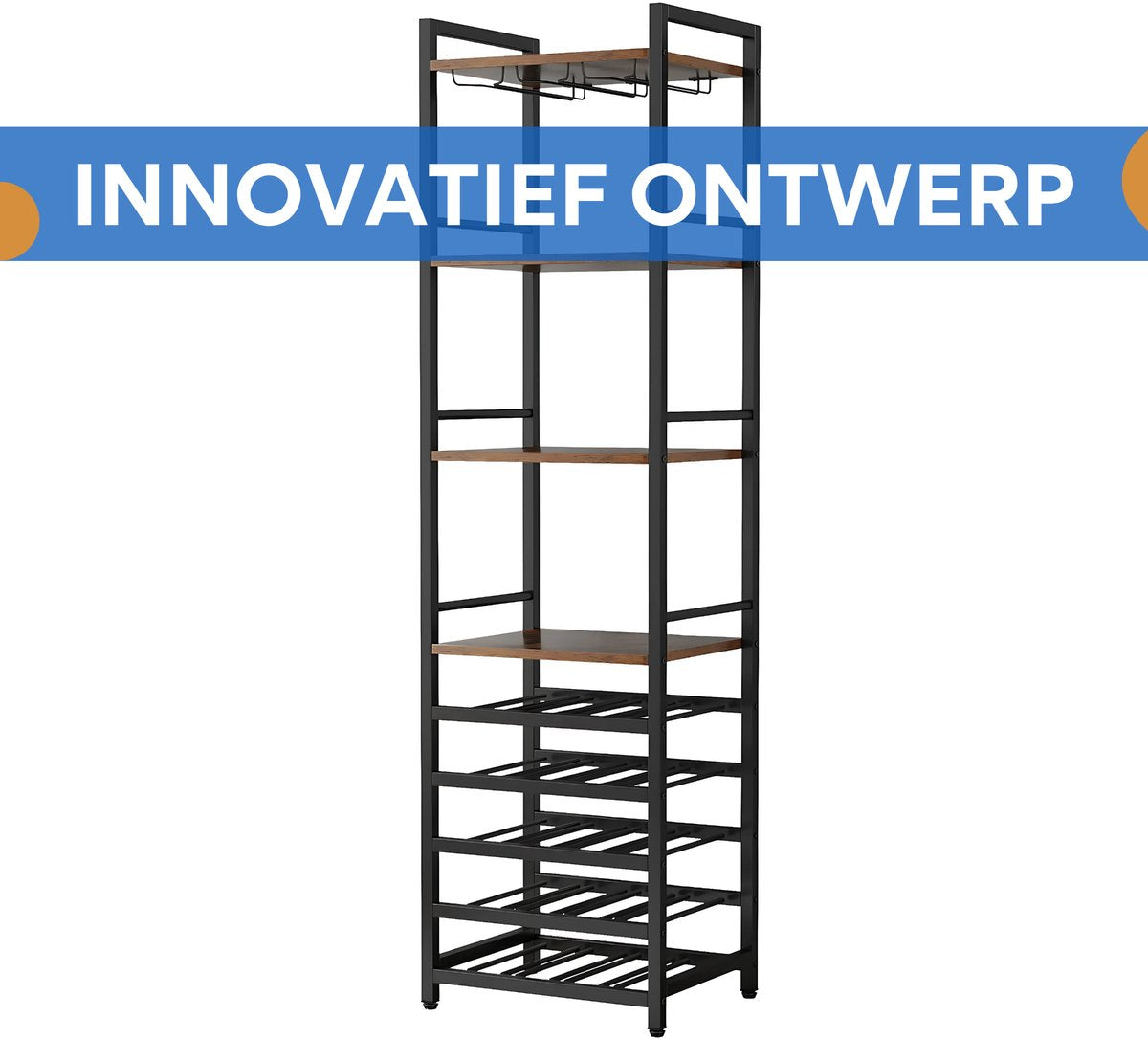 Wijnrek voor 12 flessen - Wijnkast - 6 lagen - Barkast - Glazenhouder - Bar, keuken of woonkamer