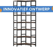 Hoekkast Dublin - Hoge vakkenkast 200cm - Boekenrek Hoekmeubel - Opbergrek 7 planken - Bruin
