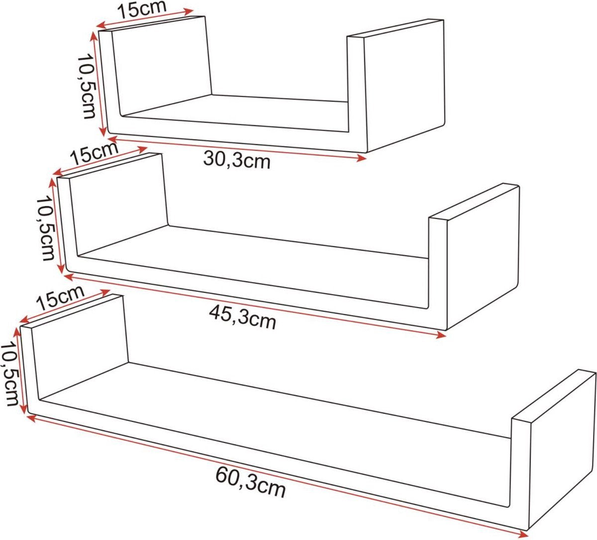 Zwevende Plank - Bruin Hout - Wandplank - Set van 3 - Voor Kinderkamer