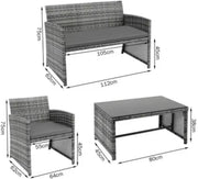 Tuinmeubelset - Buitentafel en Stoelen - 4-delige - 3-zits Bank met 1 Glazen Tafel - Terrasmeubilairset voor Buiten & Tuin