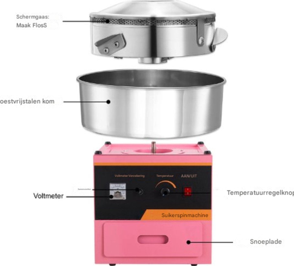 Happyment Suikerspinmachine - RVS - Roze - Professioneel - Instelbaar - Gebruiksvriendelijk