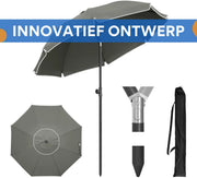 Ronde Parasol - Voor Balkon, Strand of Tuin - Verstelbaar & 45° Kantelbaar - UV-Resistent & Waterdicht - Gray Diameter 175cm