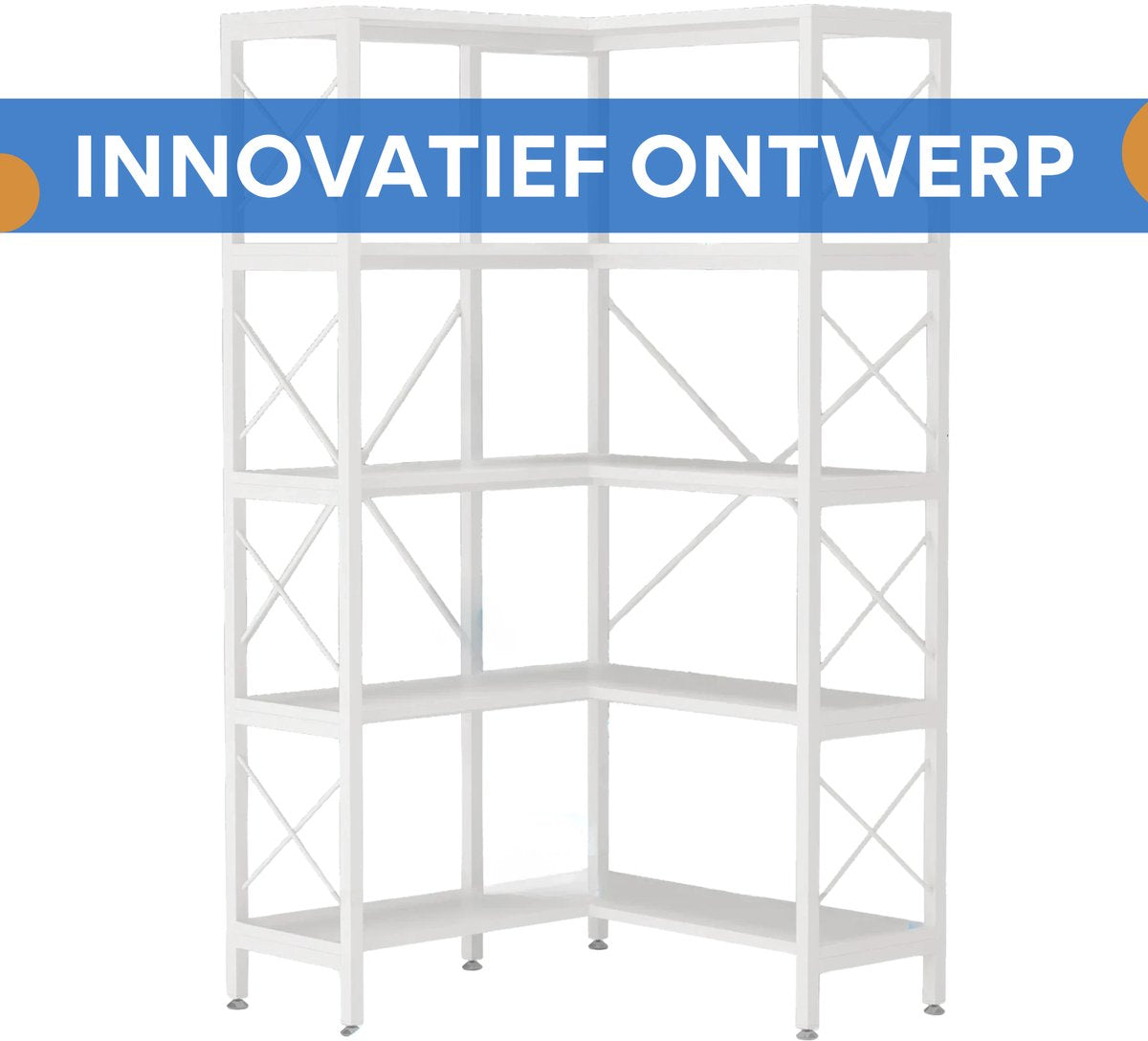 5-laags Grote Hoek Boekenkast - Boekenplank - Wandplank - Boekenrek - Voor grote opbergruimte - Wit