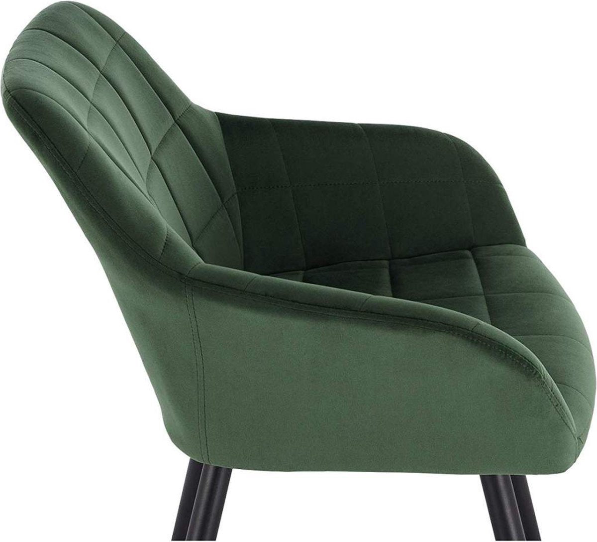 Happyment Stoel Nero - Eetkamerstoel - Donkergroen Velvet - Zwarte Metalen poten - set van 1 - Zithoogte 47cm - deluxe