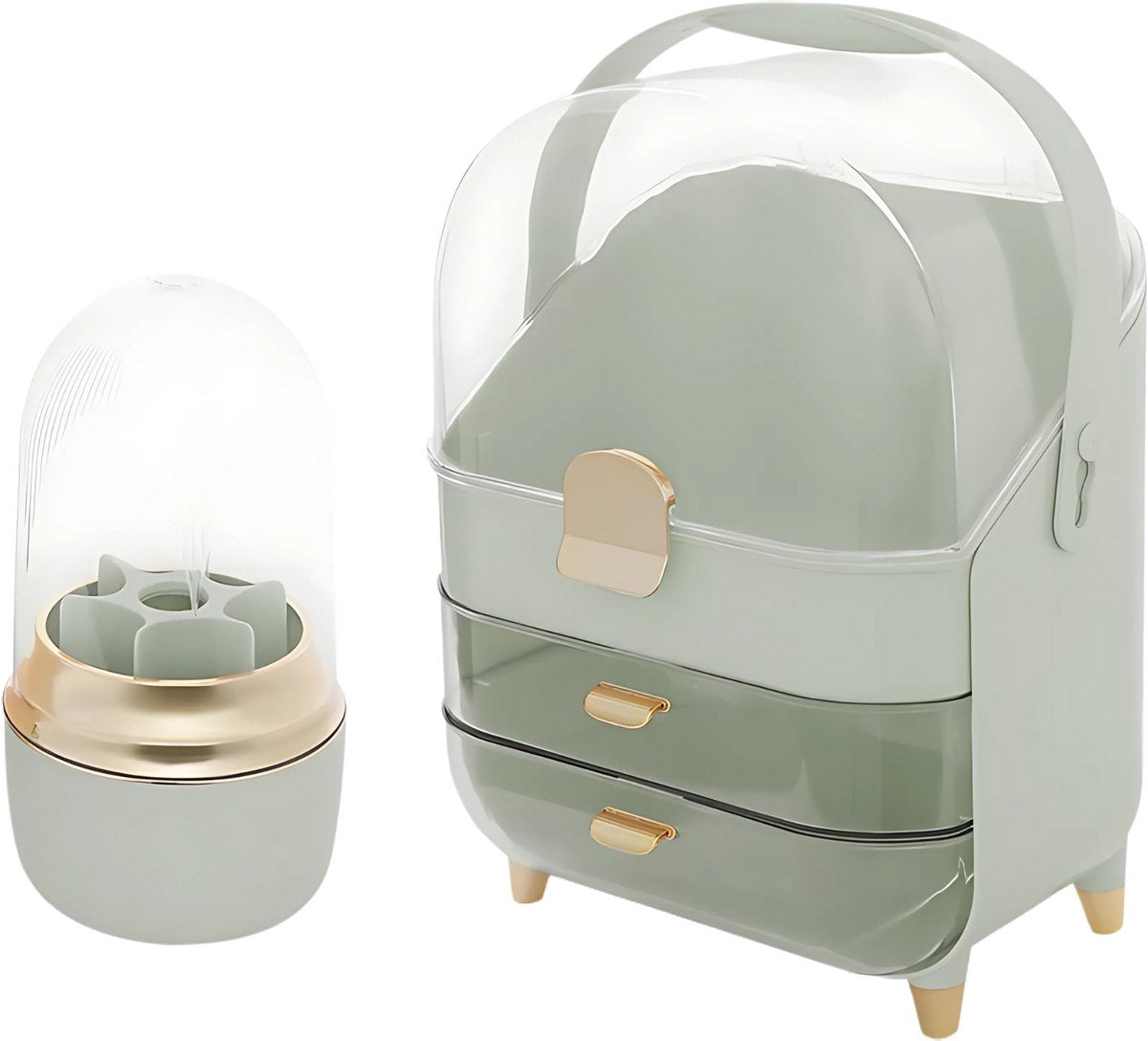 Make-up Organizer - Skincare organizer - Opbergdoos - Sieradendoos - met 2 Lades - Voor Cosmetica & Sieraden op Bureau - Groen
