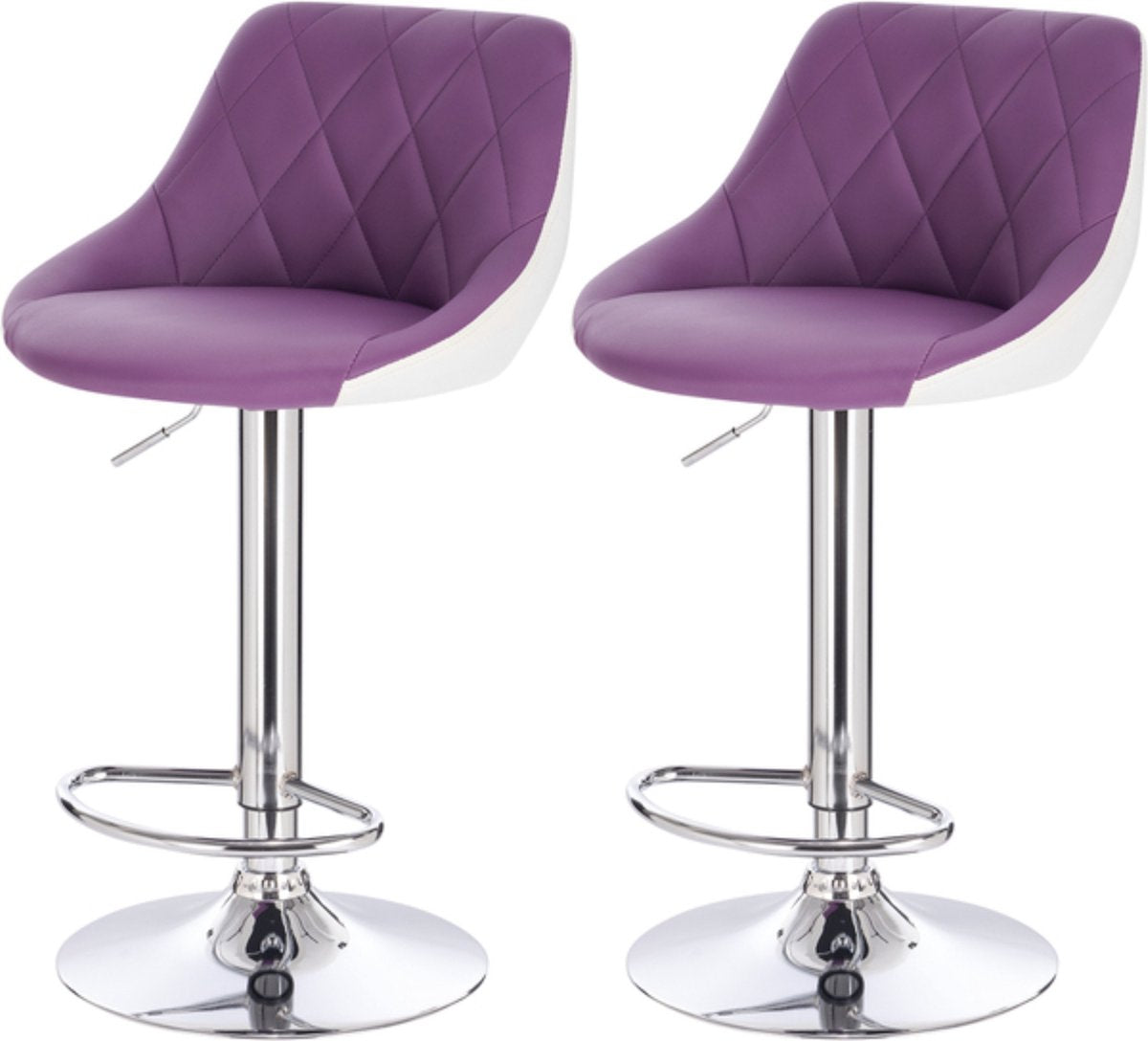 Barkrukken Terra - Met rugleuning - Kunstleer - Set van 2 - Keuken - Barstoelen ergonomisch - Paars - Verstelbaar in hoogte - Zithoogte 60-82cm