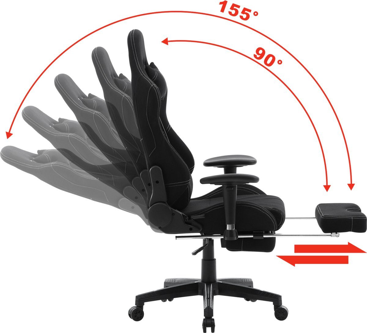 Gaming Stoel - Zwart - Ergonomisch - Verstelbaar - Met Voetsteun - Gamestoel