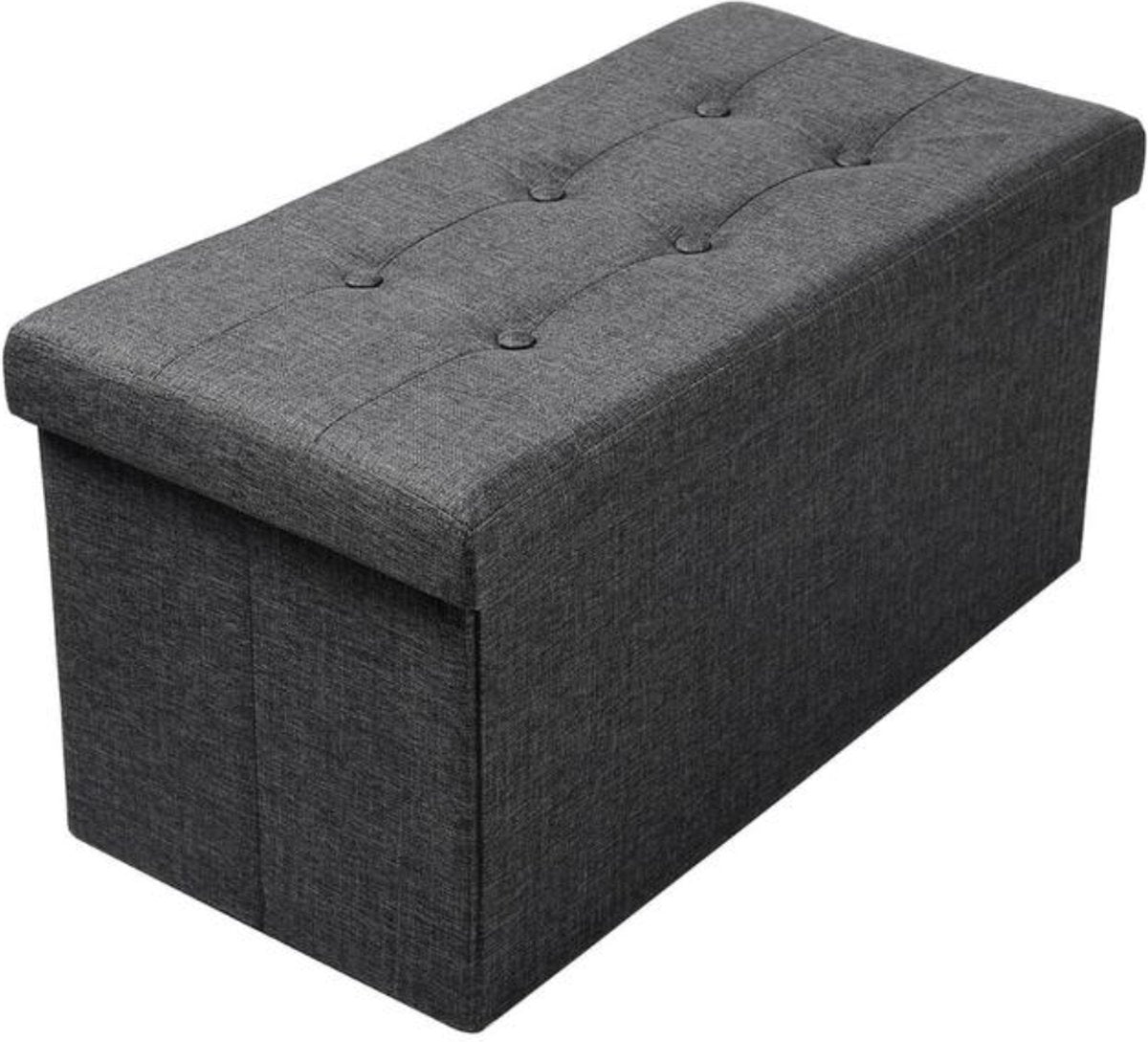 Moderne Opbergbank Dero - Met opbergruimte - Zitbank Poef - Voetenbank - Opbergbox hocker - Zitkist met deskel - Grijs - Stof - 76x38x38 cm