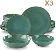 Ornamenta Ornate Bordenset – 48 delig -12 persoons – Groen Keramisch – Eetborden – Kleine Borden