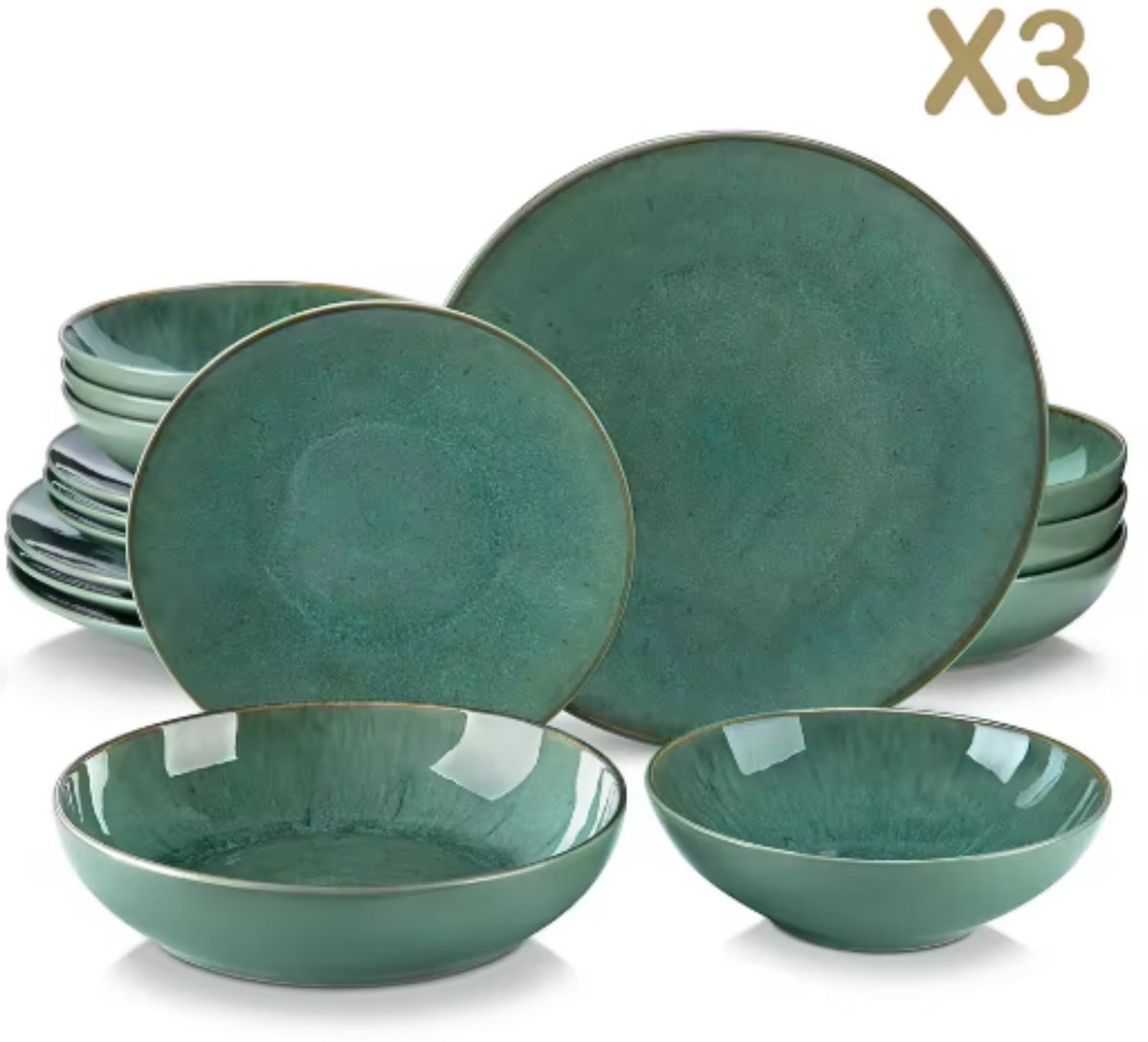 Ornamenta Ornate Bordenset – 48 delig -12 persoons – Groen Keramisch – Eetborden – Kleine Borden