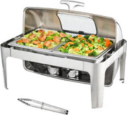 Buffetwarmer XL - Kijkglas - RVS - Warmhoudplaat - Voedselverwarmer met deksel - Chafing dish - Warmhoudbakken - 10L