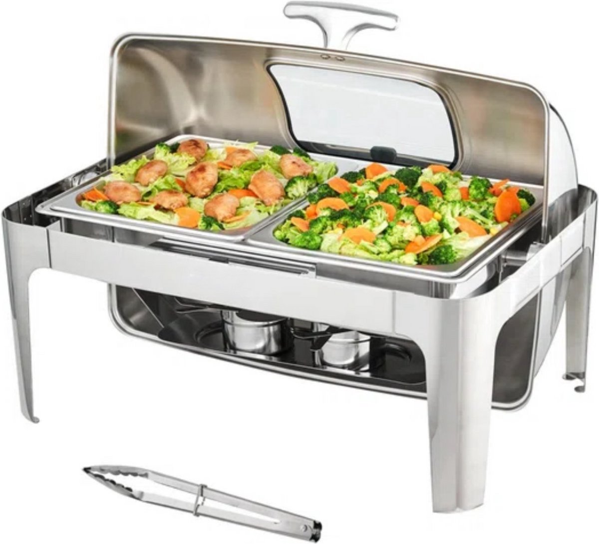 Buffetwarmer XL - Kijkglas - RVS - Warmhoudplaat - Voedselverwarmer met deksel - Chafing dish - Warmhoudbakken - 10L