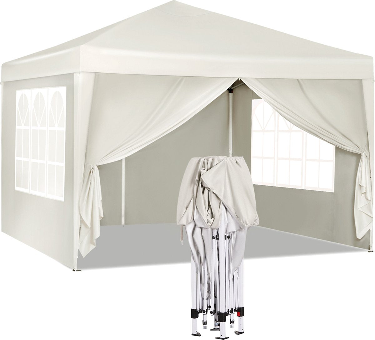 Happyment Partytent met zijwanden - Paviljoen - Easy up - Opvouwbaar - Waterdicht weerbestendig - Creme - 3x3 m