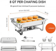 Buffetwarmer Rechthoekig - Warmhoudplaat elektrisch - Voedselverwarmer - Chafing dish - Warmhoudbakken - RVS Set -4x7,5L - 4-delige set