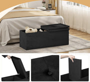 Happyment Opbergbank Zaza - Met opbergruimte - Zitbank Poef - Voetenbank - Opbergbox hocker - Zitkist met deskel - Donkergrijs - Zwart - 110x38x38 cm