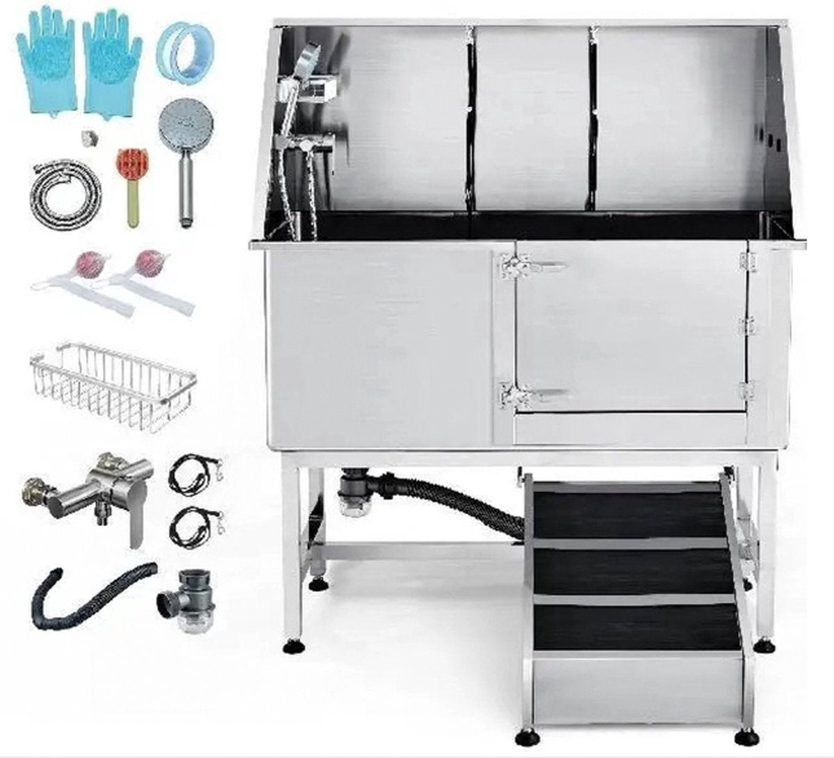 Hondenbad Professioneel - Hondentrimmer - Afvoer Kit - Warm & Koud Water Slangen - RVS