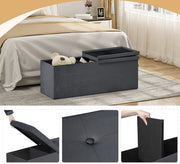 Happyment Opbergbank Judi - Met opbergruimte - Zitbank Poef - Voetenbank - Opbergbox hocker - Zitkist met deskel - Donkergrijs - Velvet - 110x38x38 cm