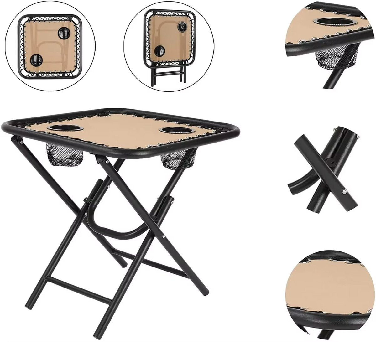 Opvouwbare Ligstoel voor de Tuin - Tuinstoel - Ligbed - Met tafeltje - 2 stuks- Beige