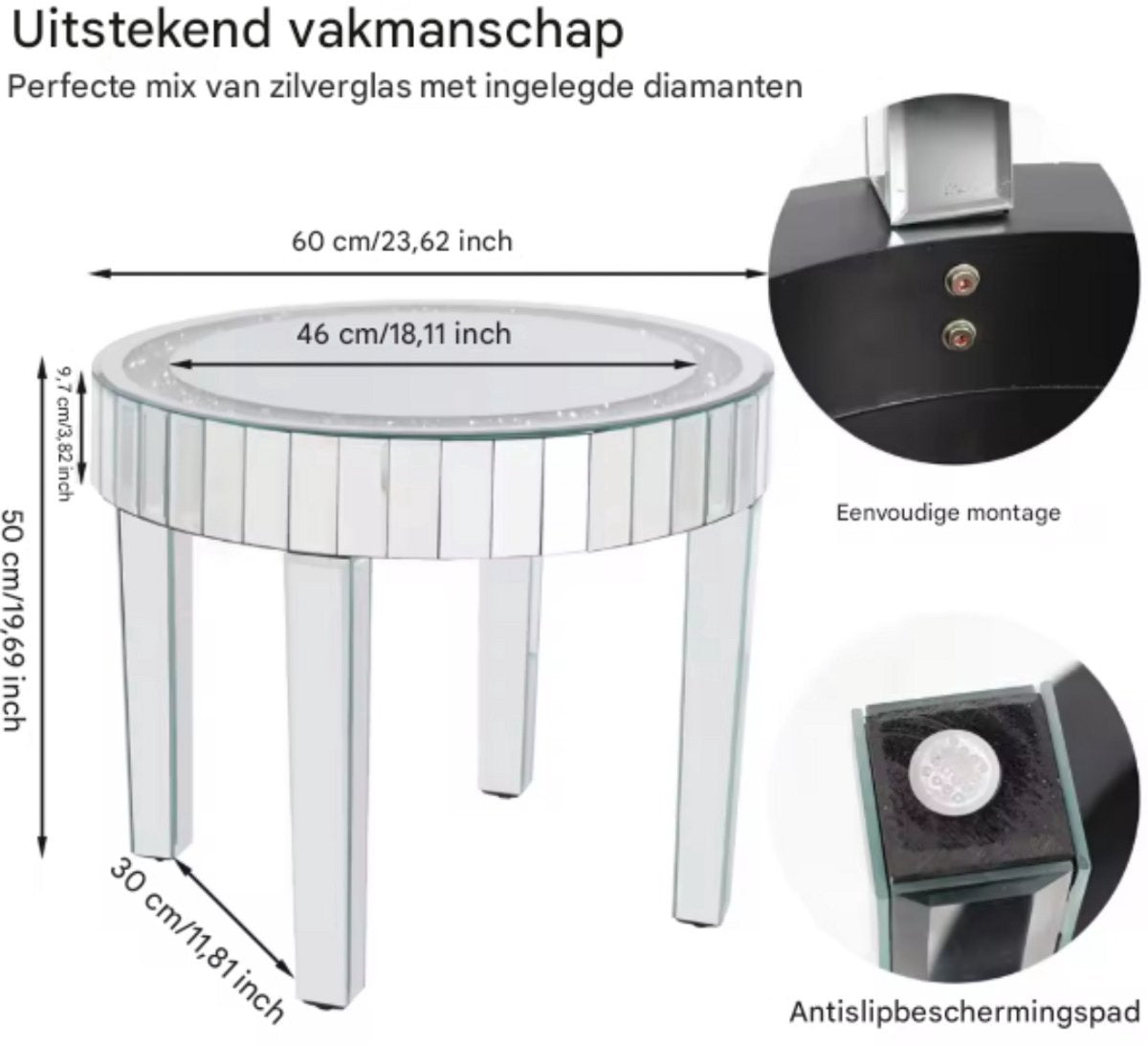 Salontafel Crystal Vaylen - Ronde salontafel - Woonkamer - Kristal - Bijzettafel - Side table