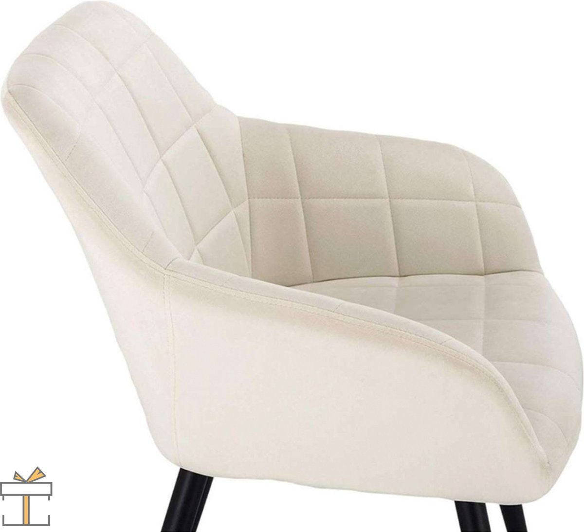 Happyment Luxe Eetkamerstoelen - Velvet Creme - Fauteuils met armleuning - Woonkamerstoelen - Keukenstoelen - Kuipstoel - Set van 1