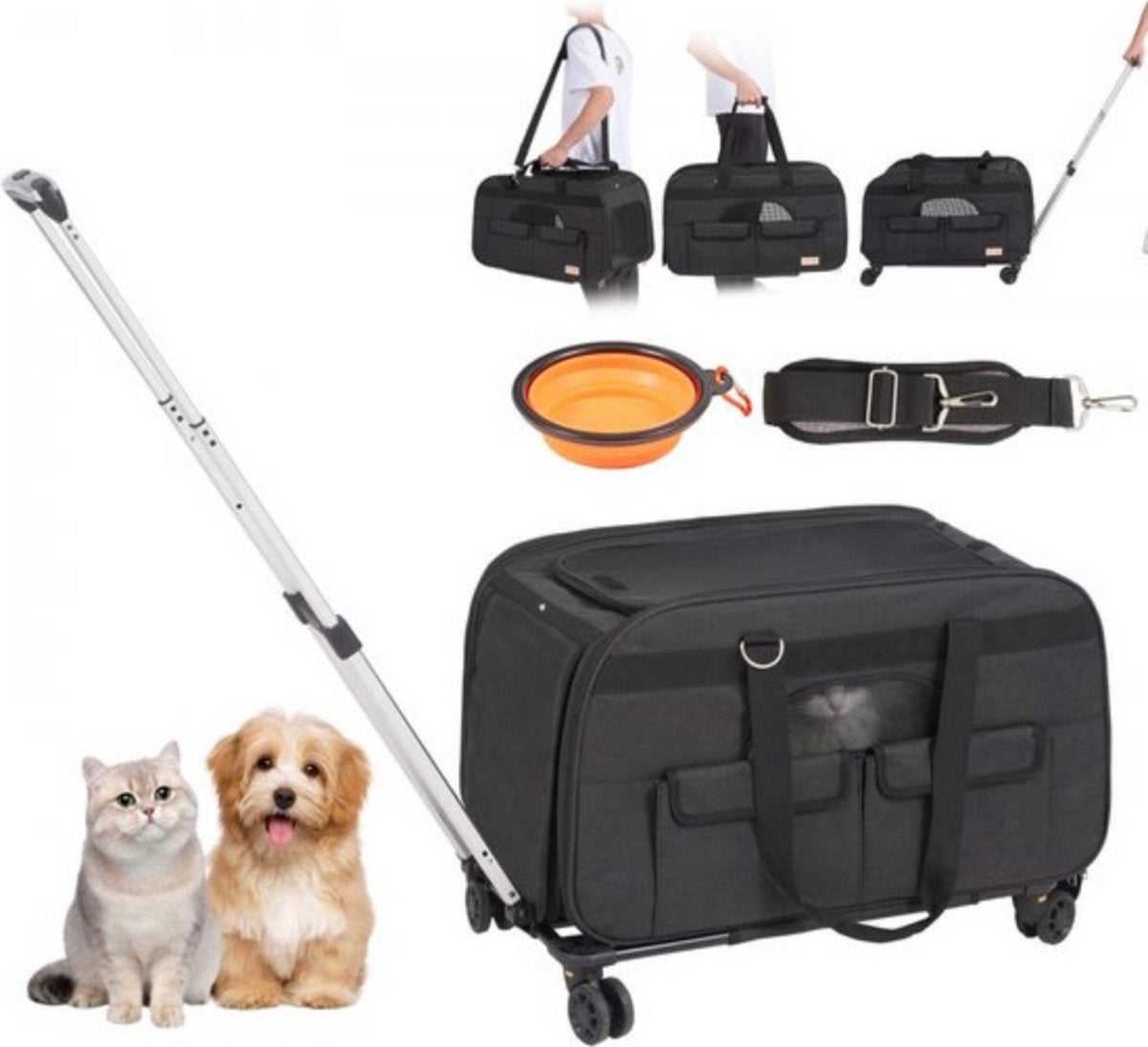 Hondentrolley Opvouwbaar - 2 in 1 - Hondenrugzak - Inklapbare Hondenbuggy Max. 15,8kg - Kleine hond of kat