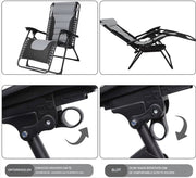 Gewatteerde Zero Gravity Lounge Chair - Tuinstoel - Ligbed - Voor Terras & Tuin - Opvouwbare Fauteuil met Verstelbare Hoofdsteun, Bekerhouder - Ondersteuning tot 160 kg - 2 stuks - Zwart